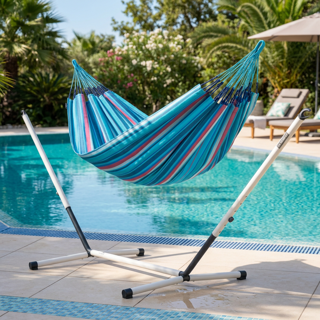 Brisa Wave Double Outdoor Hammock with Nautico Cool Grey Stand