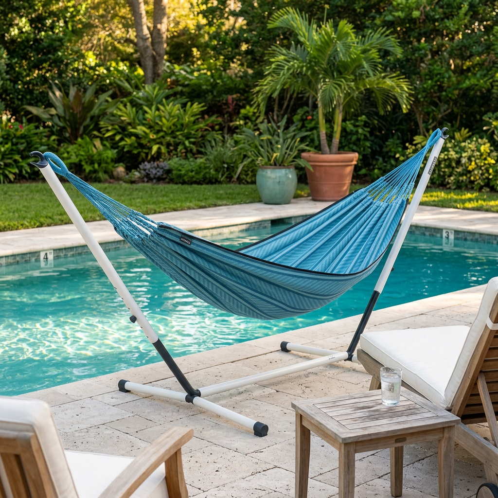 Flora Blue Zebra Organic Cotton Kingsize Hammock with Nautico Cool Grey Stand