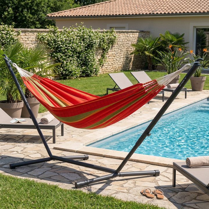 Flora Chilli Organic Cotton Kingsize Hammock with Nautico Anthracite Stand