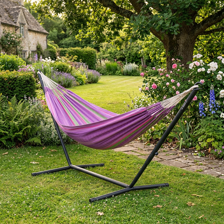 Flora Blossom Organic Cotton Kingsize Hammock with Nautico Anthracite Stand