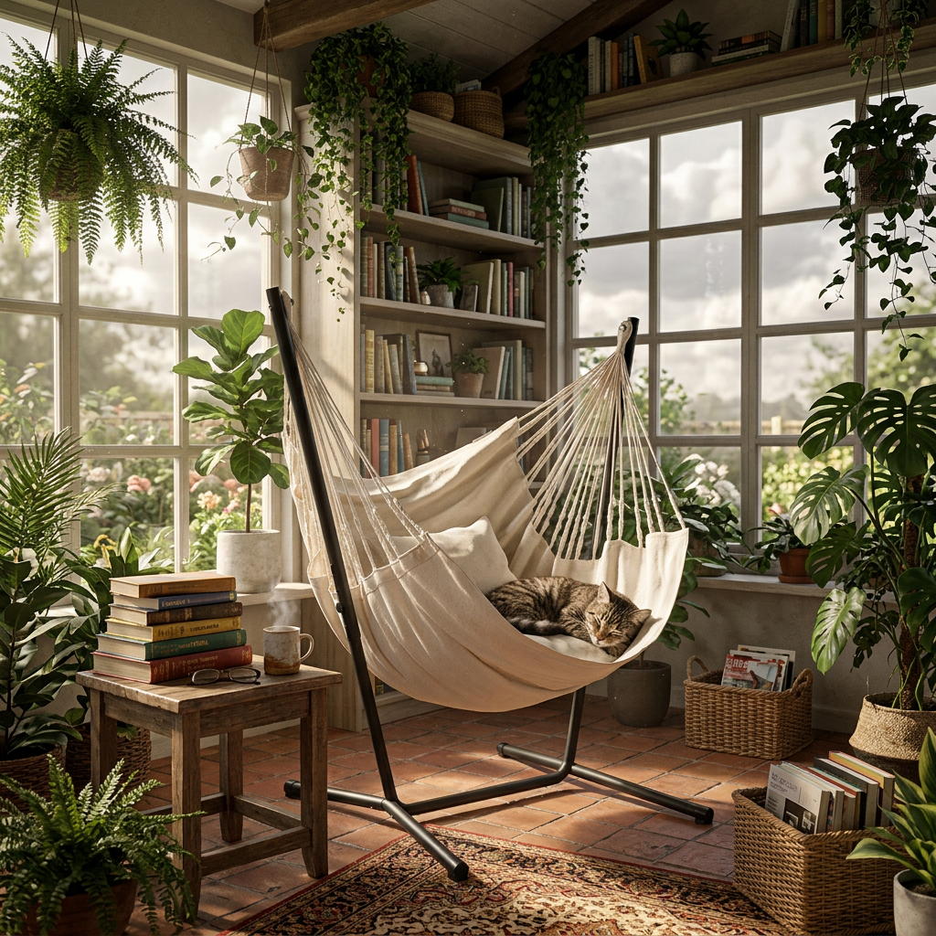 Fiji Organic Latte – Organic Cotton Basic Size Hammock Chair with Galvanized Steel Stand