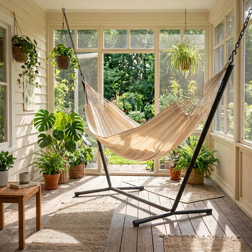 Modesta Latte Organic Cotton Double Hammock with Nautico Anthracite Stand