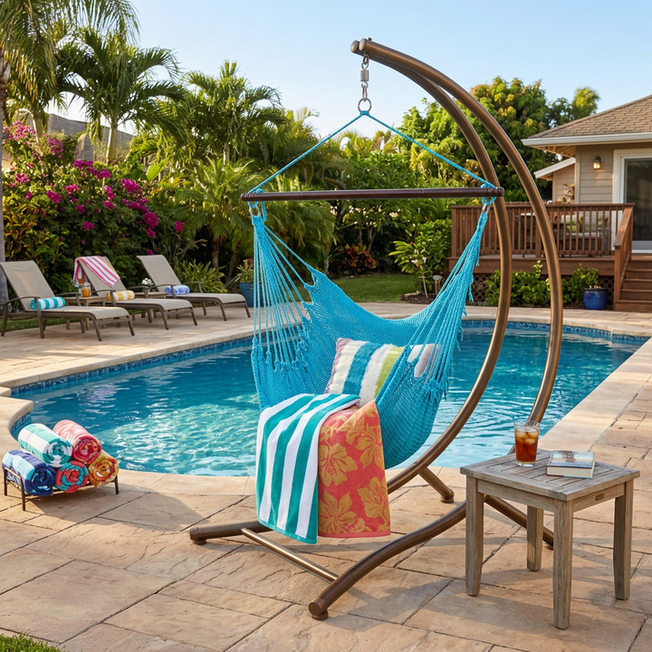 Caribbean Jumbo Rope Hammock Chair – Light Blue
