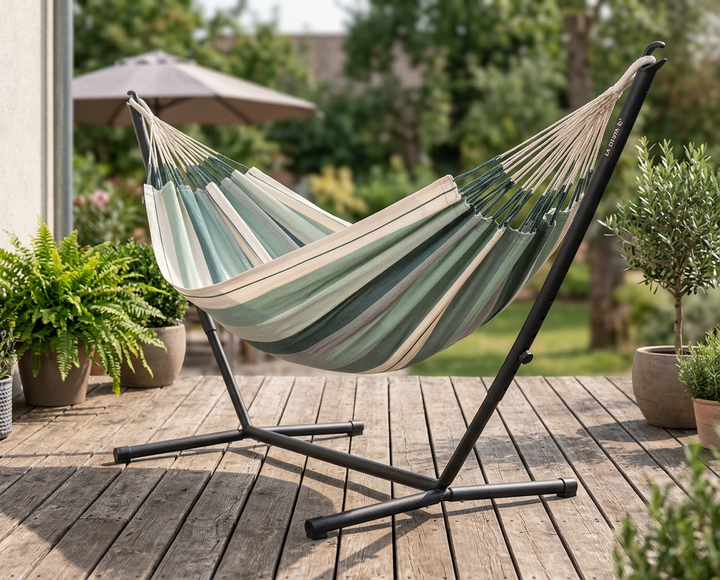 Modesta Olive Organic Cotton Kingsize Hammock with Nautico Anthracite Stand