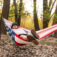 USA Flag Double Camping Hammock with Straps