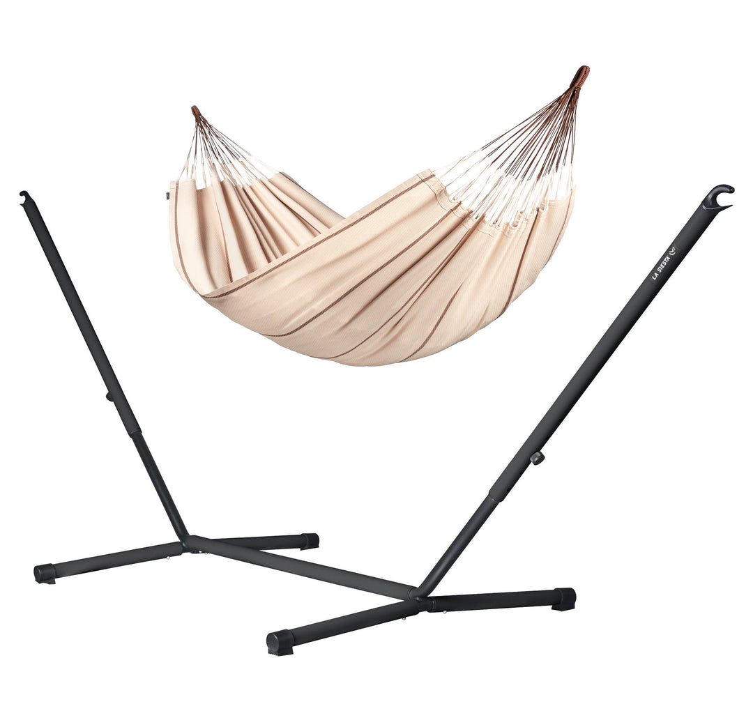 Nautico Anthracite Organic Nougat - Organic Cotton Double Hammock with Powder Coated Steel Stand
