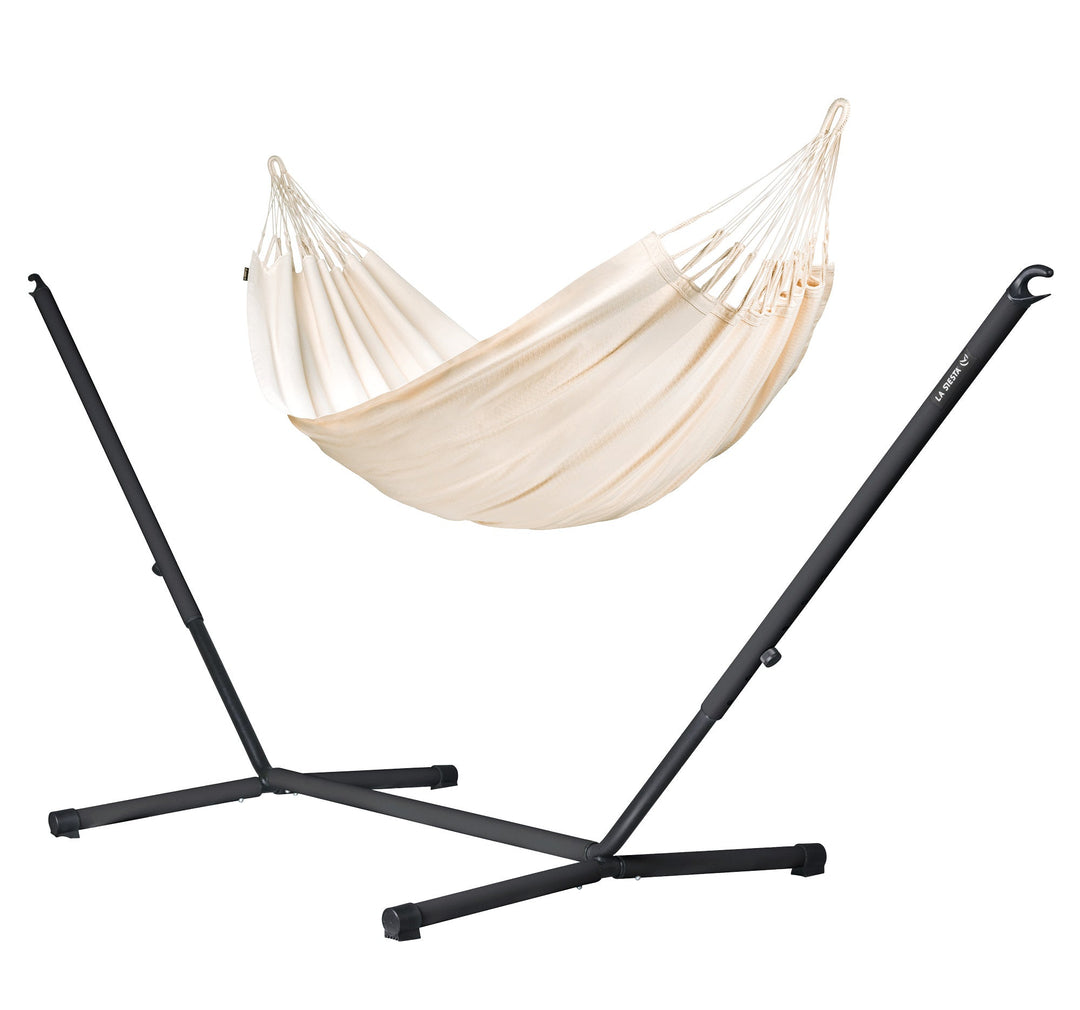 Modesta Latte Organic Cotton Double Hammock with Nautico Anthracite Stand
