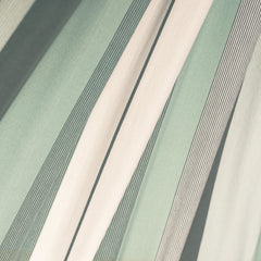 Close-up of the Olive green and cream striped organic cotton fabric