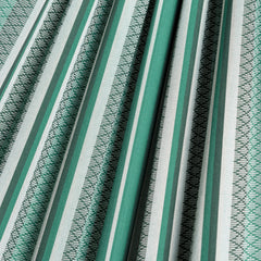 Close-up of the Agave green and grey striped organic cotton weave
