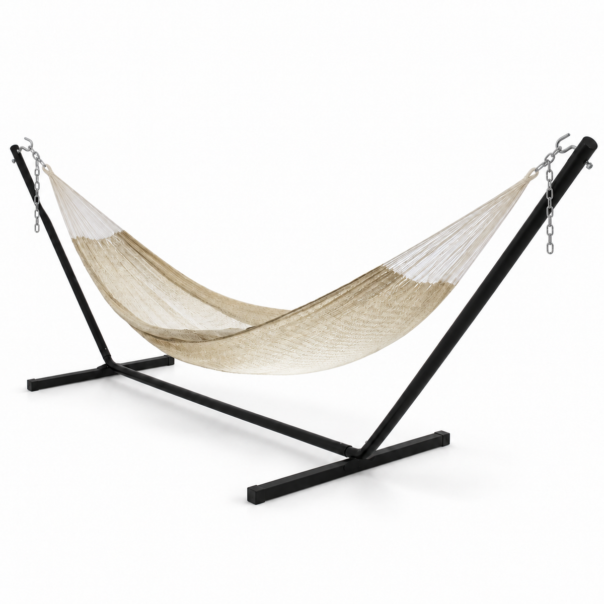 Natural Double Mayan hammock with black 15-foot stand