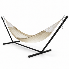 Natural Double Mayan hammock with black 15-foot stand