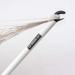 Hook end of the Nautico Cool Grey hammock stand with the LA SIESTA logo