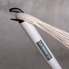 Hook end of the Nautico Cool Grey stand with the LA SIESTA logo (hammock sold separately)