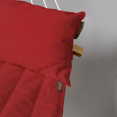 Close-up of the padded red pillow on the LA SIESTA Alabama hammock