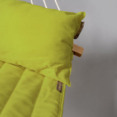Close-up of the padded Avocado green pillow on the LA SIESTA Alabama hammock