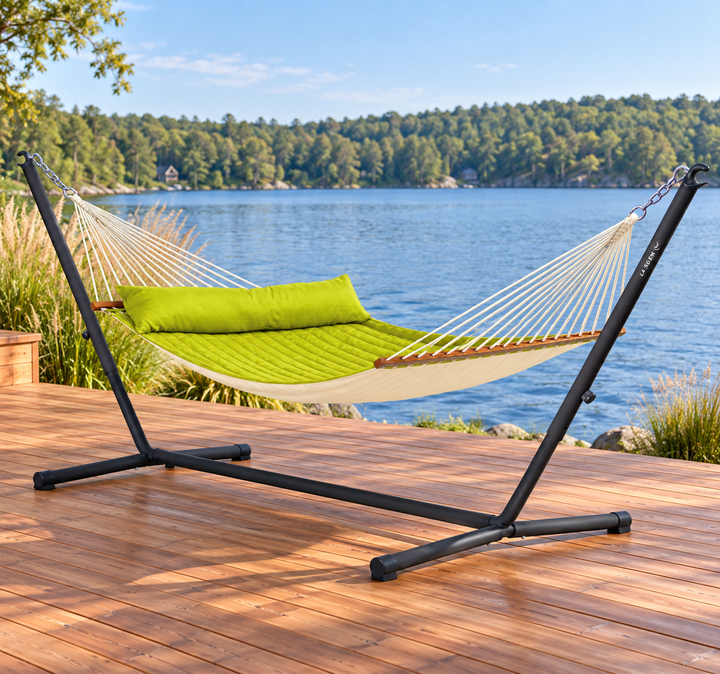 LA Siesta Alabama Avocado Padded Kingsize Hammock with Nautico Anthracite Stand, 355 lb Capacity, Avacado
