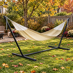 Natural Family Mayan hammock with black 15-foot stand