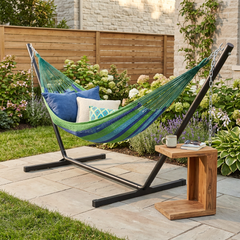 Ocean Double Mayan hammock with black 15-foot stand