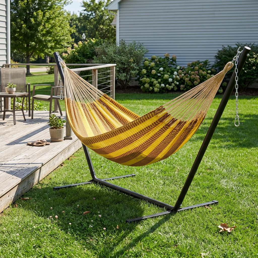Sunset Tequila Double Mayan hammock with black 15-foot stand