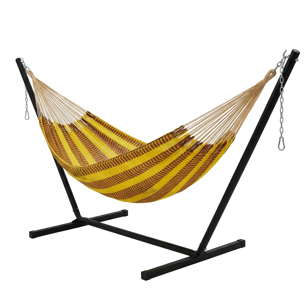 Sunset Tequila Double Mayan hammock with black 15-foot stand