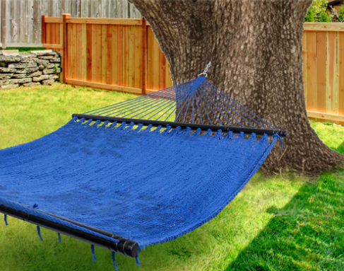 Large 2-Person Polyester Rope Hammock with Spreader Bars – Blue