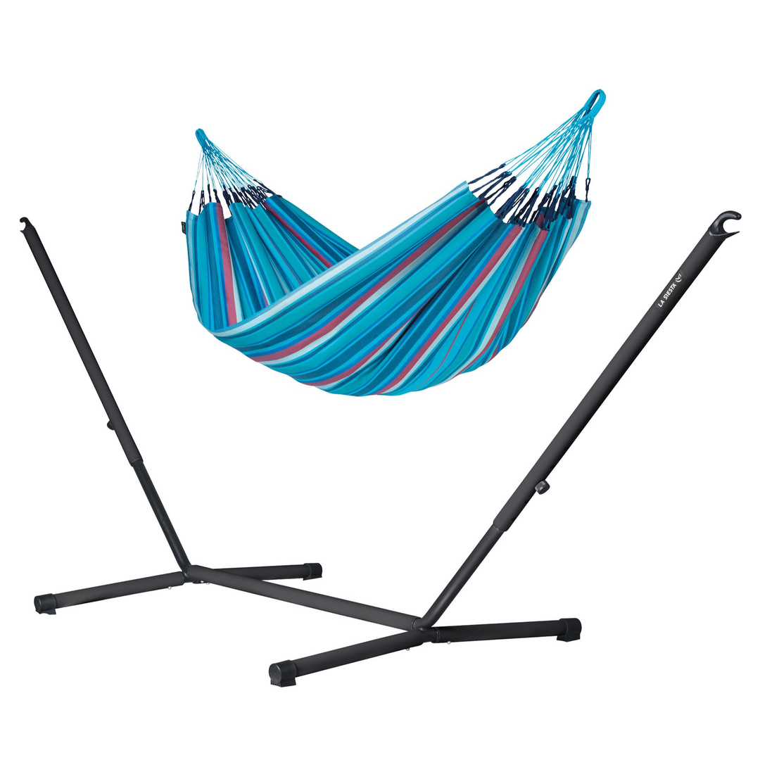 Brisa Double Hammock with Nautico Anthracite Stand - Wave Weather-Resistant Hammock with Powder Coated Steel Stand