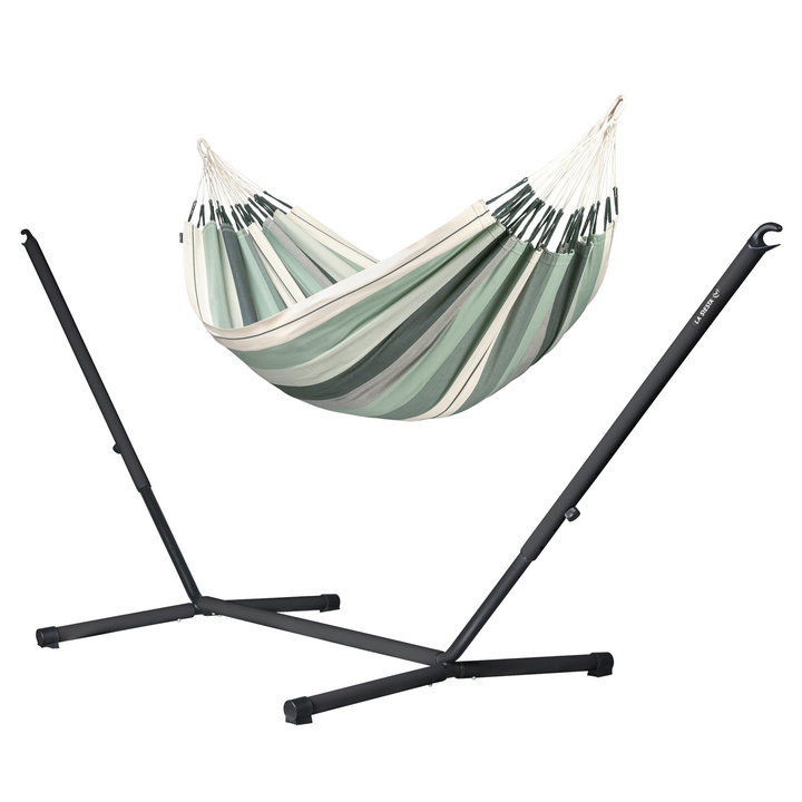Modesta Kingsize Hammock with Nautico Anthracite Stand - Olive Organic Cotton Hammock with Powder Coated Steel Stand