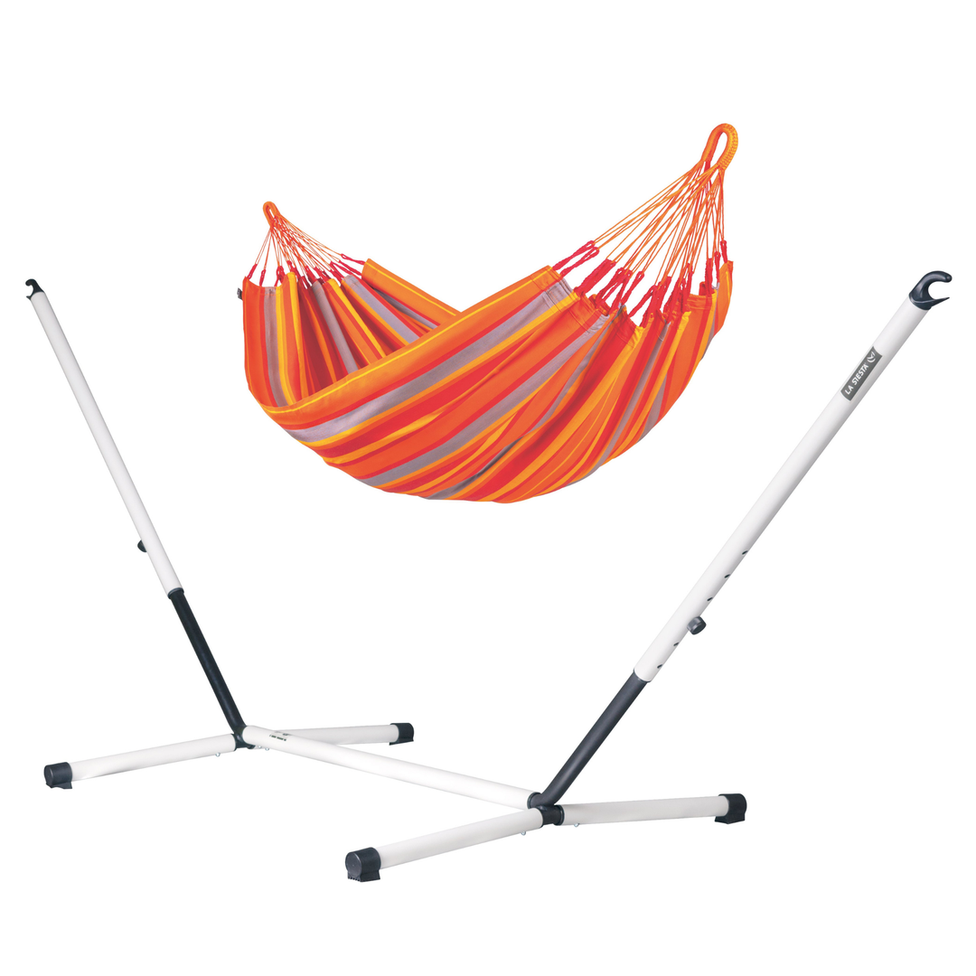 Brisa Double Hammock with Nautico Cool Grey Outdoor Stand - Toucan Weather-Resistant Hammock with Powder Coated Steel Stand