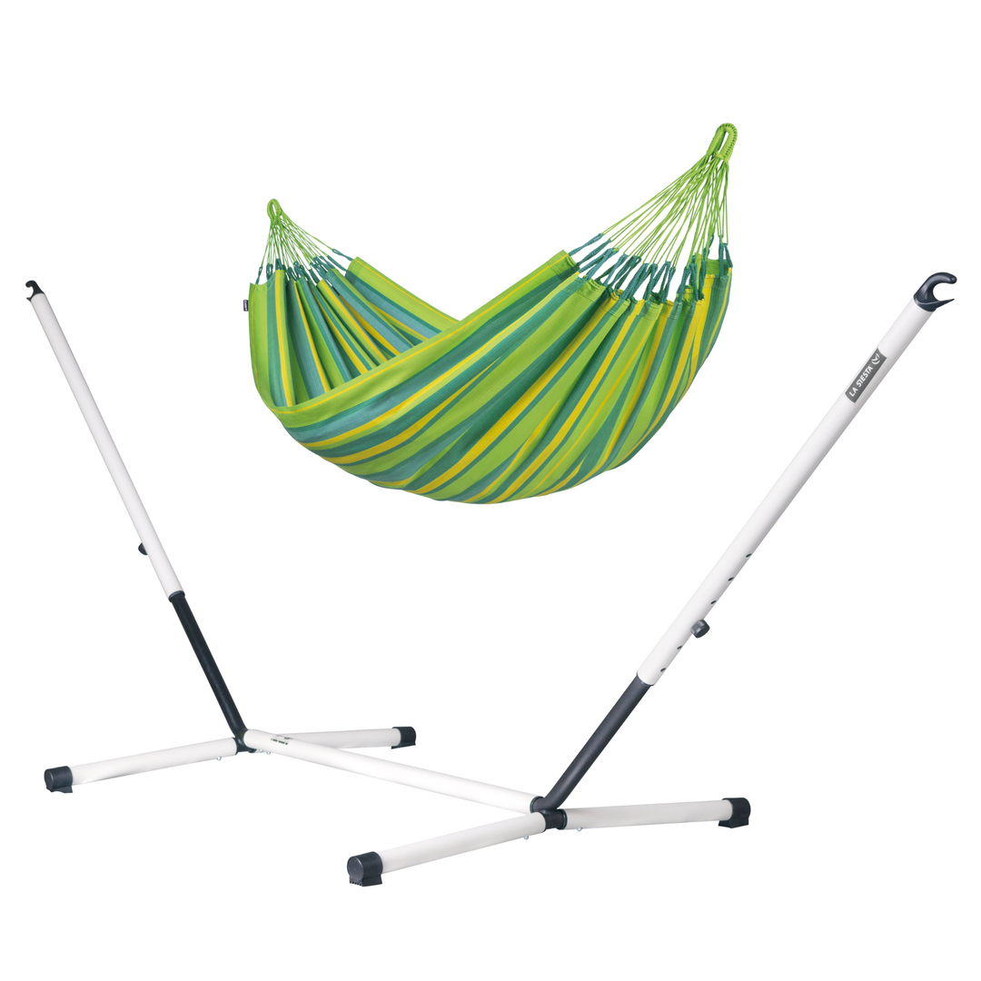 Brisa Kingsize Hammock with Nautico Cool Grey Stand - Outdoor Lime Weather-Resistant Hammock with Powder Coated Steel Stand