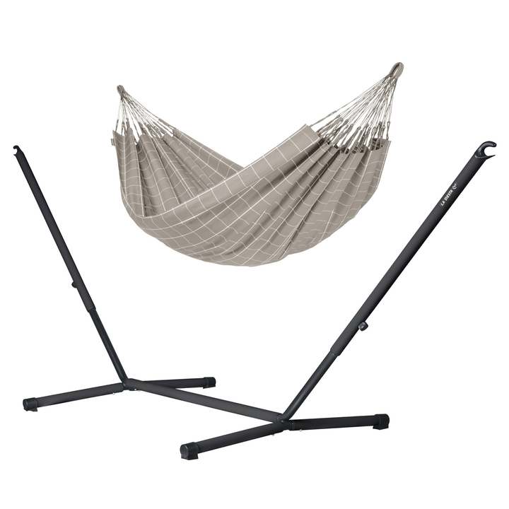 Brisa Kingsize Hammock with Nautico Anthracite Stand - Almond Weather-Resistant Hammock with Powder Coated Steel Stand