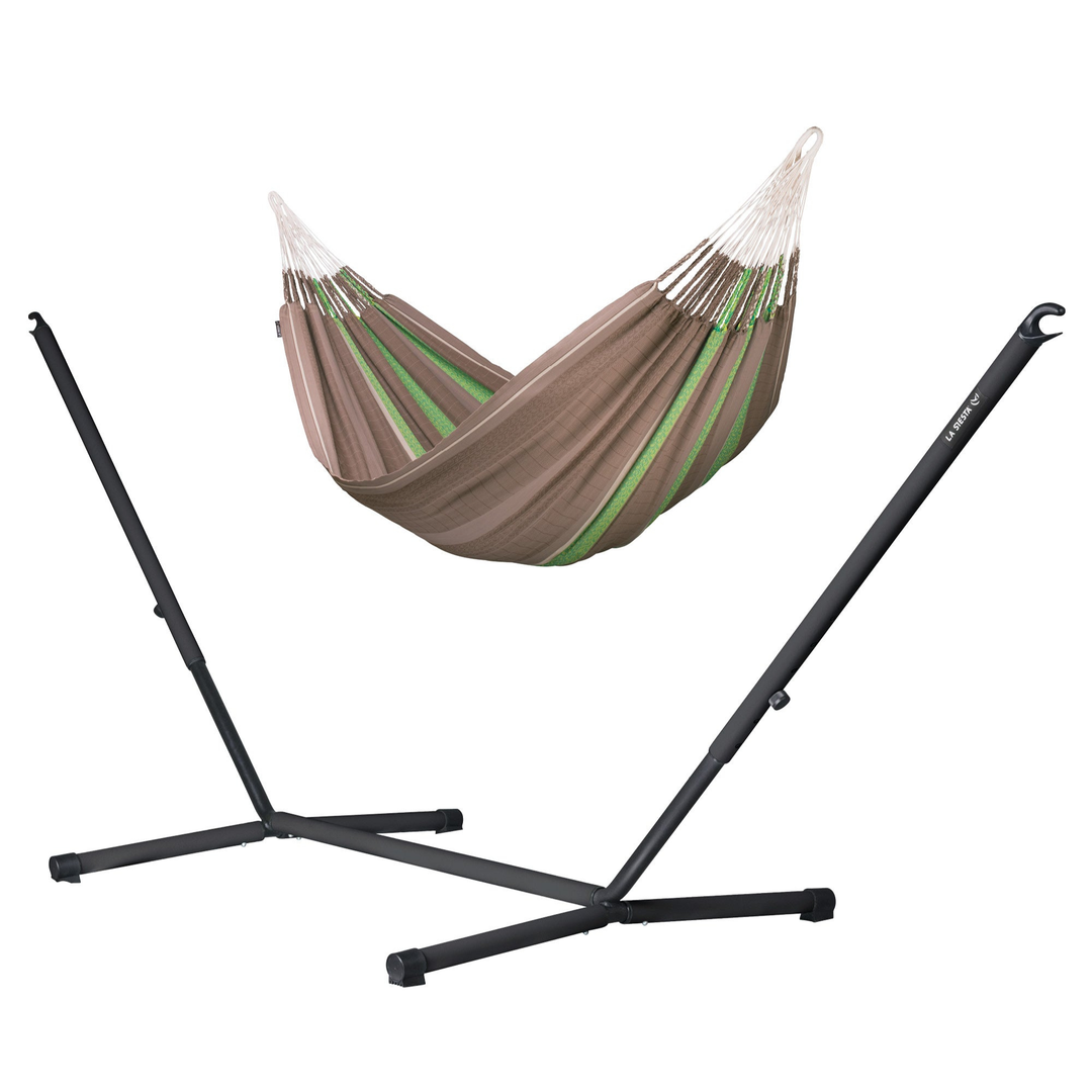 Flora Kingsize Hammock with Nautico Anthracite Stand - Chocolate Organic Cotton Hammock with Powder Coated Steel Stand
