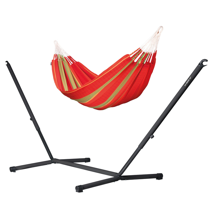 Flora Kingsize Hammock with Nautico Anthracite Stand - Chilli Organic Cotton Hammock with Powder Coated Steel Stand