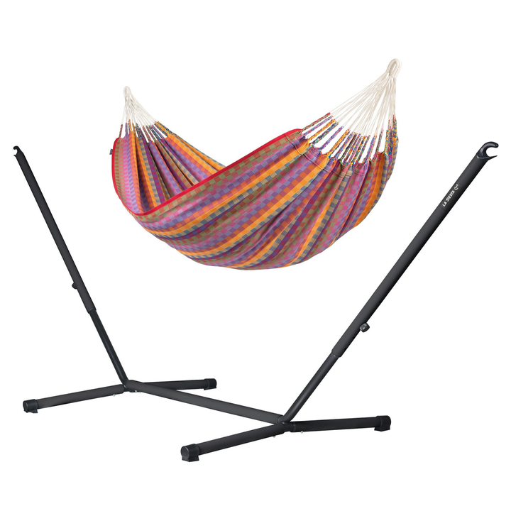 Flora Kingsize Hammock with Nautico Anthracite Stand - Flowers Organic Cotton Hammock with Powder Coated Steel Stand