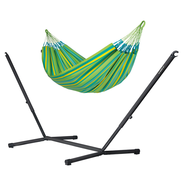 Brisa Double Hammock with Nautico Anthracite Stand  - Lime Weather-Resistant Hammock with Powder Coated Steel Stand