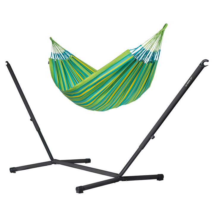 Brisa Kingsize Hammock with Nautico Anthracite Stand - Lime Weather-Resistant Hammock with Powder Coated Steel Stand