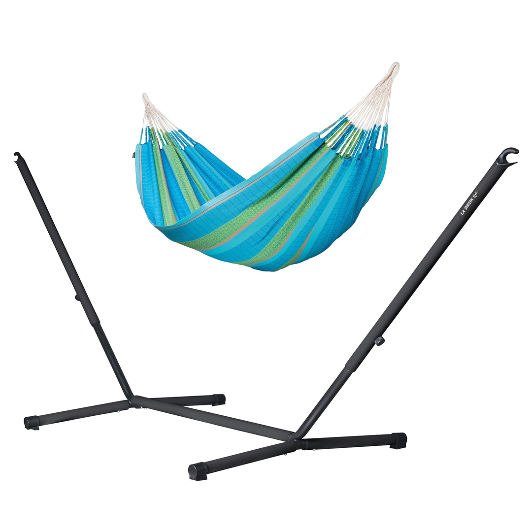 Flora Kingsize Hammock with Nautico Anthracite Stand - Curaçao Organic Cotton Hammock with Powder Coated Steel Stand