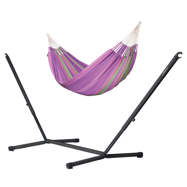 Flora Kingsize Hammock with Nautico Anthracite Stand - Blossom Organic Cotton Hammock with Powder Coated Steel Stand