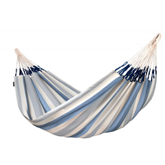 LA SIESTA Brisa Sea Salt double Colombian hammock in blue and cream stripes on a white background