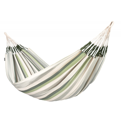 LA SIESTA Brisa Cedar kingsize Colombian hammock in green and cream stripes on a white background