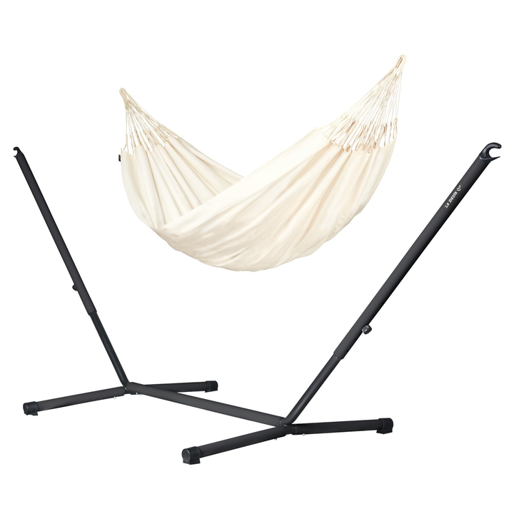 Brisa Kingsize Hammock with Nautico Anthracite Stand - Vanilla Weather-Resistant  Hammock with Powder Coated Steel Stand