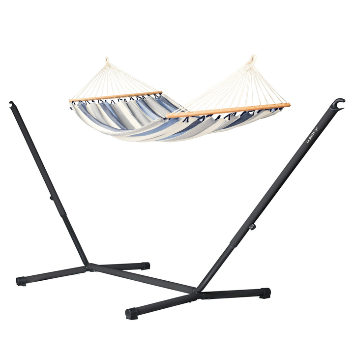 Nautico Anthracite Outdoor R Sea Salt - Weather-Resistant Double Spreader Bar Hammock with Powder Coated Steel Stand