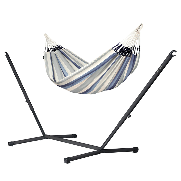 Nautico Anthracite Outdoor Sea Salt - Weather-Resistant Double Hammock with Powder Coated Steel Stand