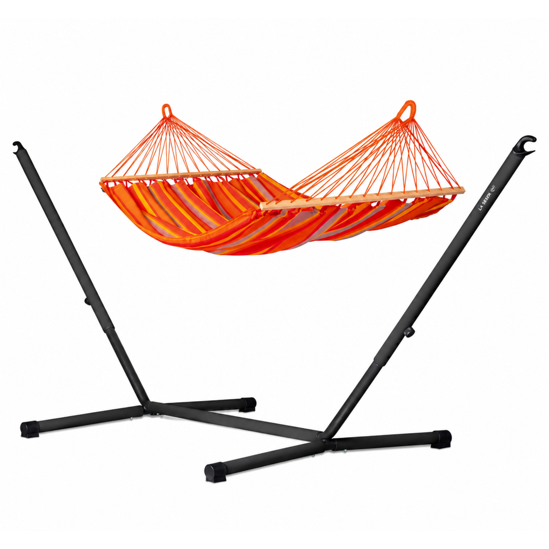 Nautico Anthracite Outdoor R Toucan - Weather-Resistant Double Spreader Bar Hammock with Powder Coated Steel Stand