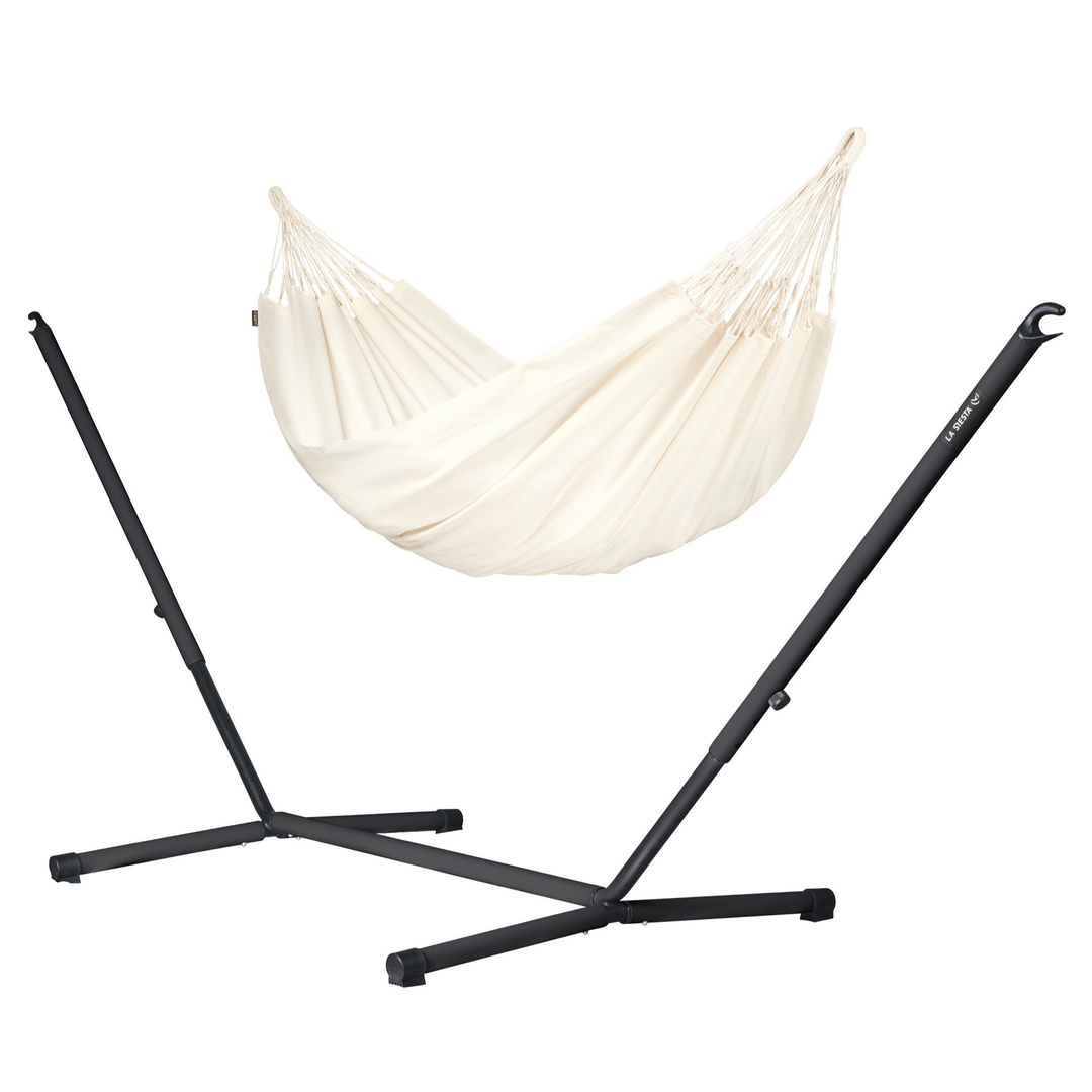 Brisa Double Hammock with Nautico Anthracite Stand - Vanilla Weather-Resistant Hammock with Powder Coated Steel Stand