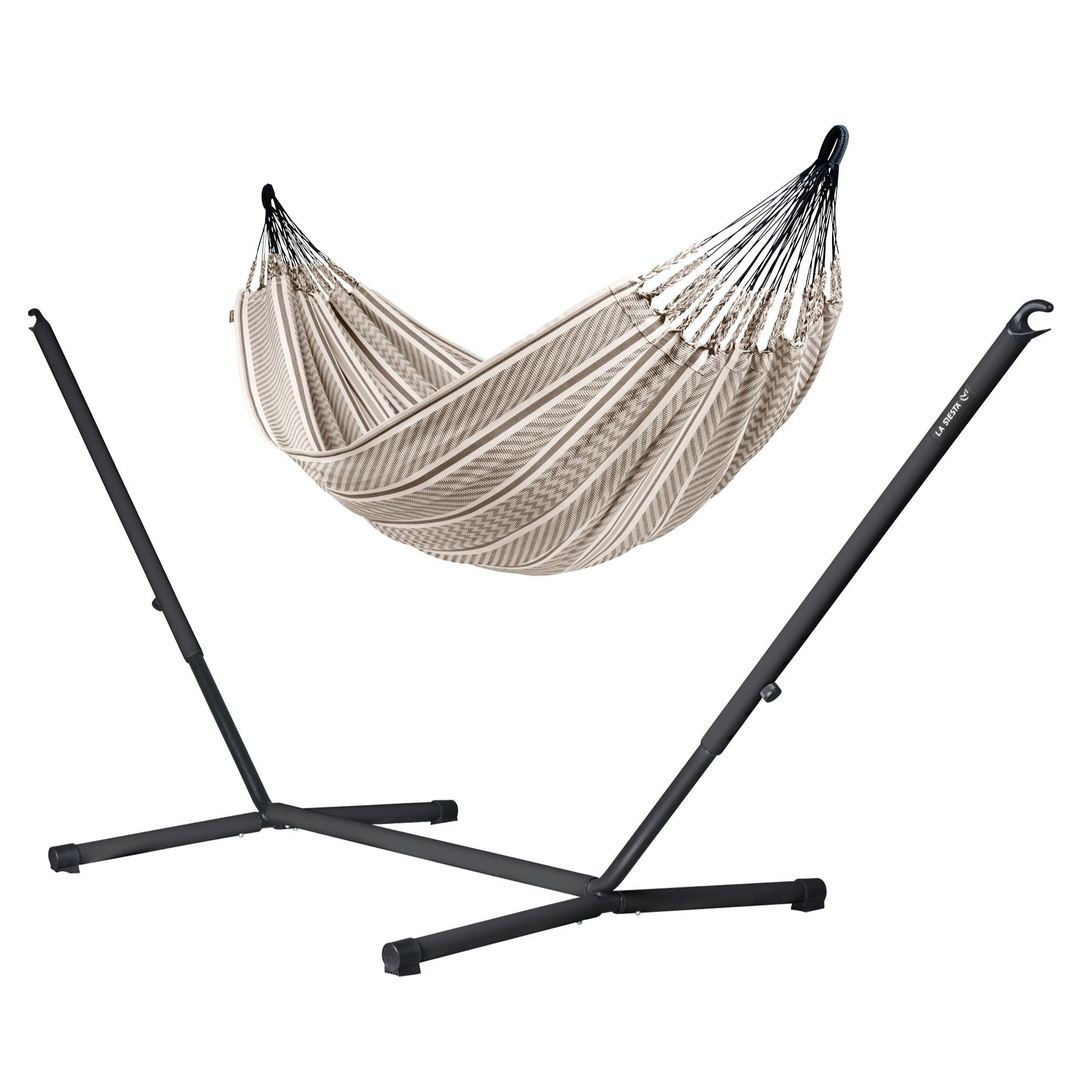 Flora Kingsize Hammock with Nautico Anthracite Stand - Zebra Organic Cotton Hammock with Powder Coated Steel Stand