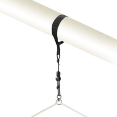TreeMount strap wrapped around a white beam, holding a hanging chair