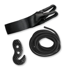 TreeMount single-rope kit contents: strap, rope, and hook