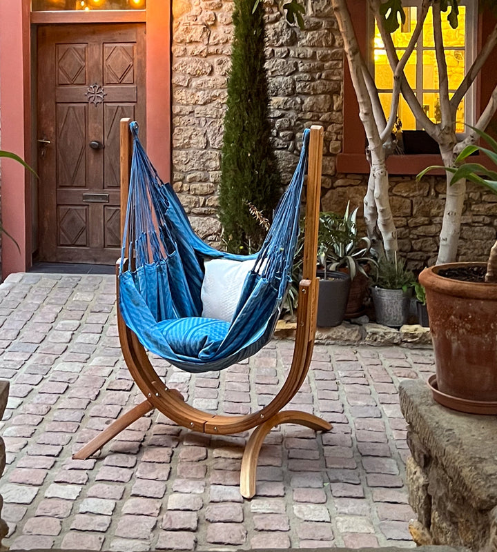 Udine Organic Azure - Organic Cotton Hammock Chair with FSC® certified Eucalyptus Stand