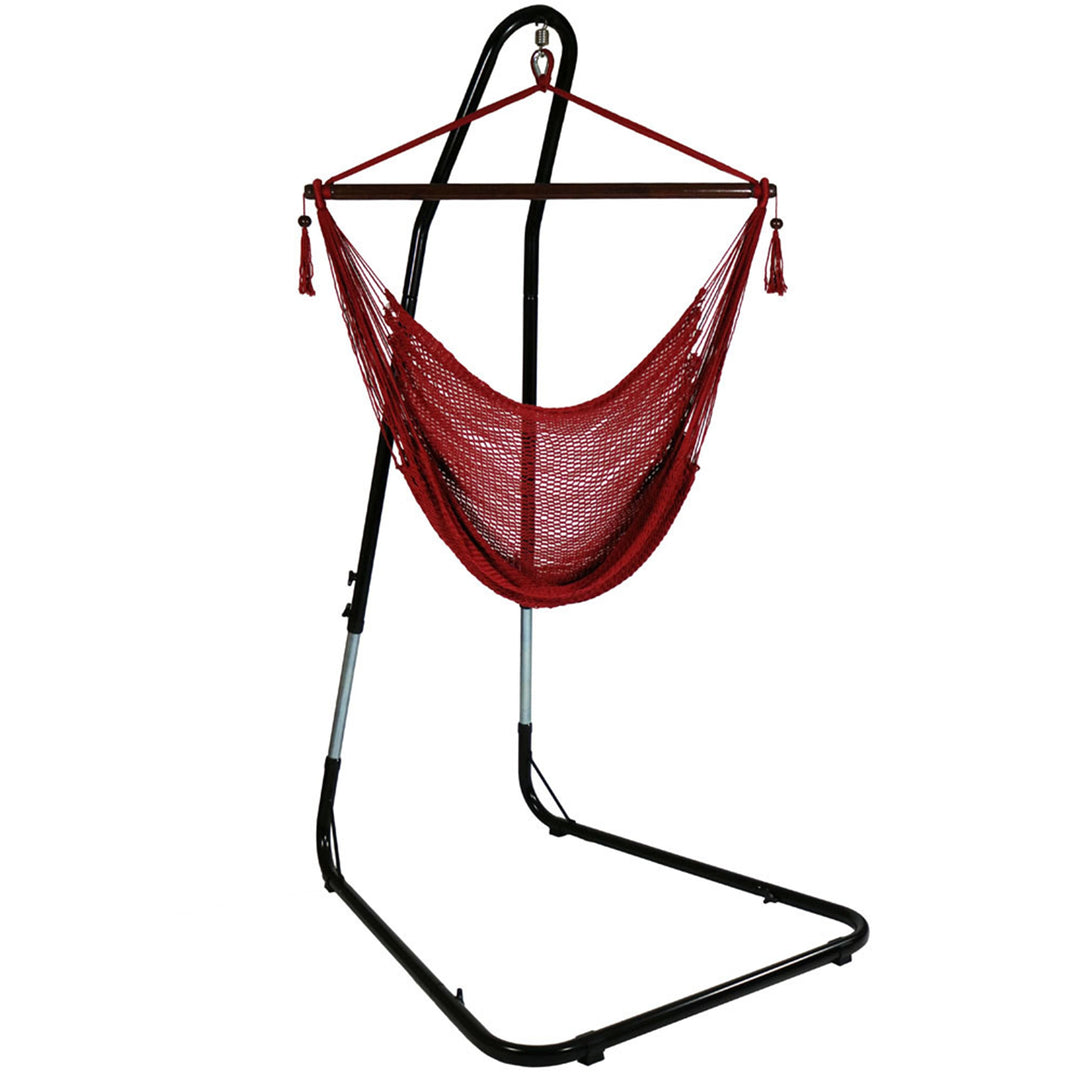 Sunnydaze Caribbean XL Rope Hammock Chair with Adjustable Steel Stand, 300 lb Capacity