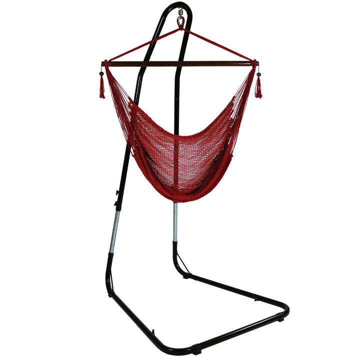 Sunnydaze Caribbean XL Rope Hammock Chair with Adjustable Steel Stand, 300 lb Capacity